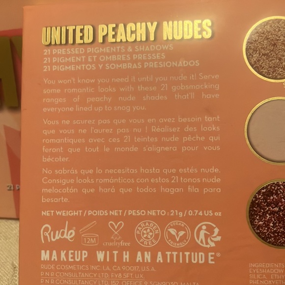 ⚡️⚡️Rude Cosmetics United Peachy Nudes eyeshadow palette NWT - Picture 9 of 10